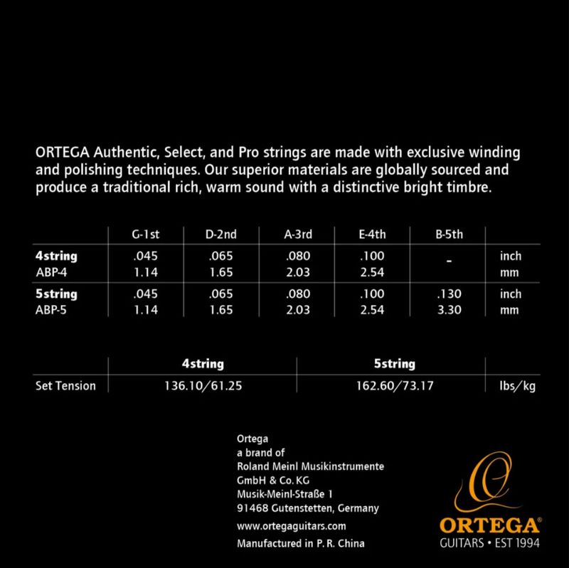 Ortega ABP-5 Strängset 5-str. Akustisk bas, Coated Phosphor Bronze, Long scale