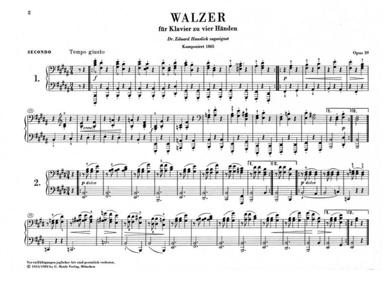 Johannes Brahms - Waltzes Op.39 - Piano Duet