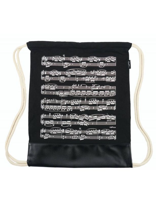 Drawstring bag notelines black canvas