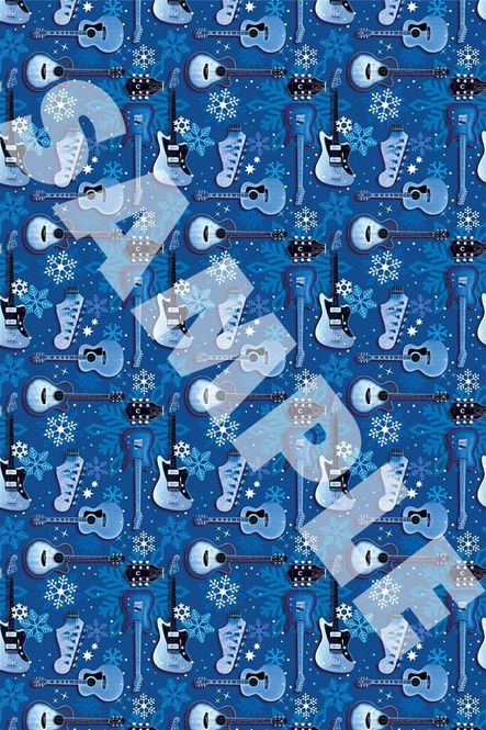 Hovedbilde Wrapping Paper - Blue Guitars & Snowflakes Theme