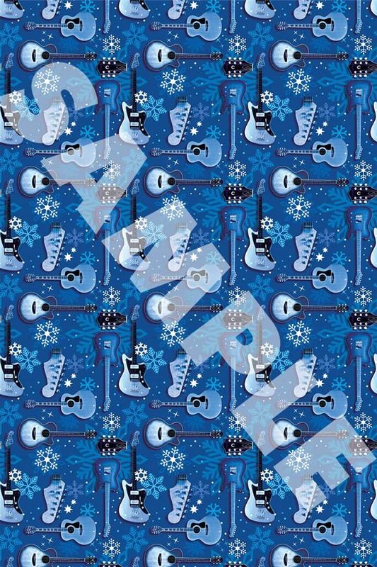 Wrapping Paper - Blue Guitars & Snowflakes Theme