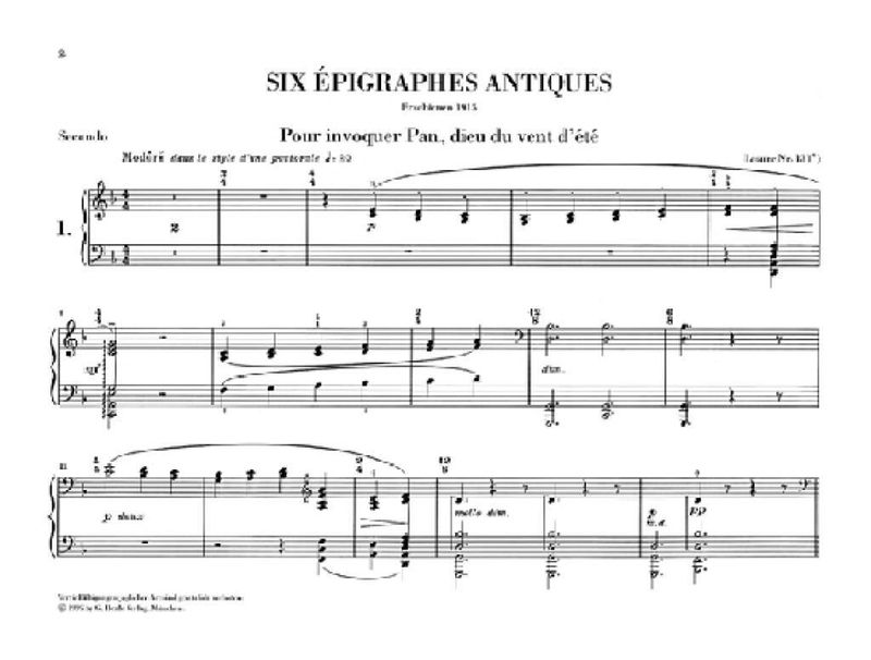 Claude Debussy - Six Epigraphes Antiques - Piano Duet