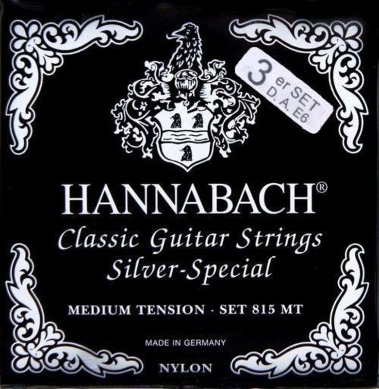 Hannabach Strings for classic guitar Serie 815 Medium tension Silver special Set of 3 bass