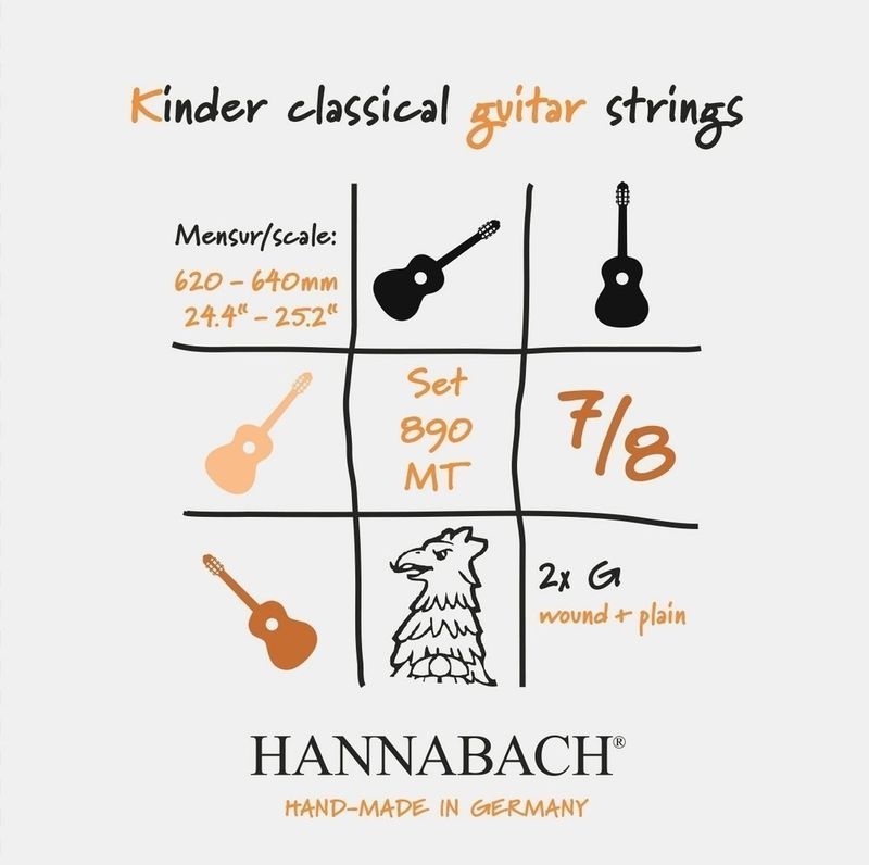 Hannabach Strings for classic guitar Serie 890 7/8 guitar for children Duel: 62-64 cm G3W