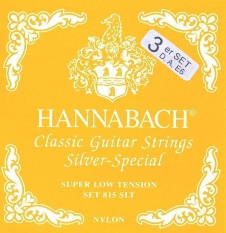Hannabach Strings for classic guitar Serie 815 Super Low Tension Silver special Set of 3 bass