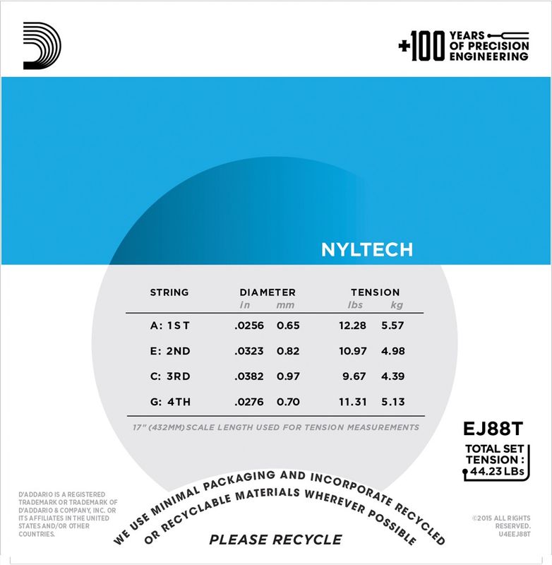D'Addario EJ88T Strängset Ukulele Tenor Nyltech