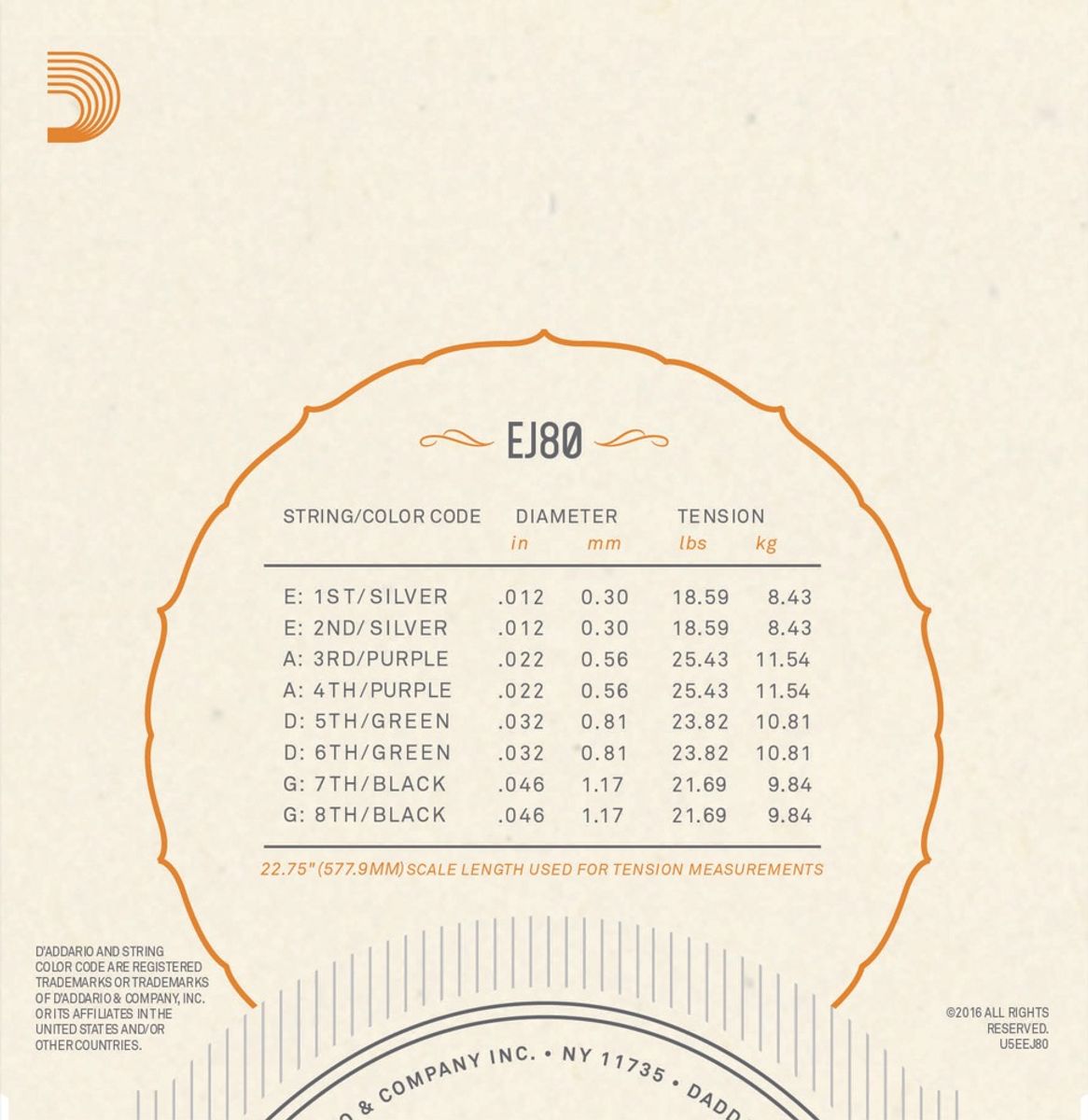 D'Addario EJ80 Strängset Oktavmandolin Phoisphor Bronze 012-046 Medium