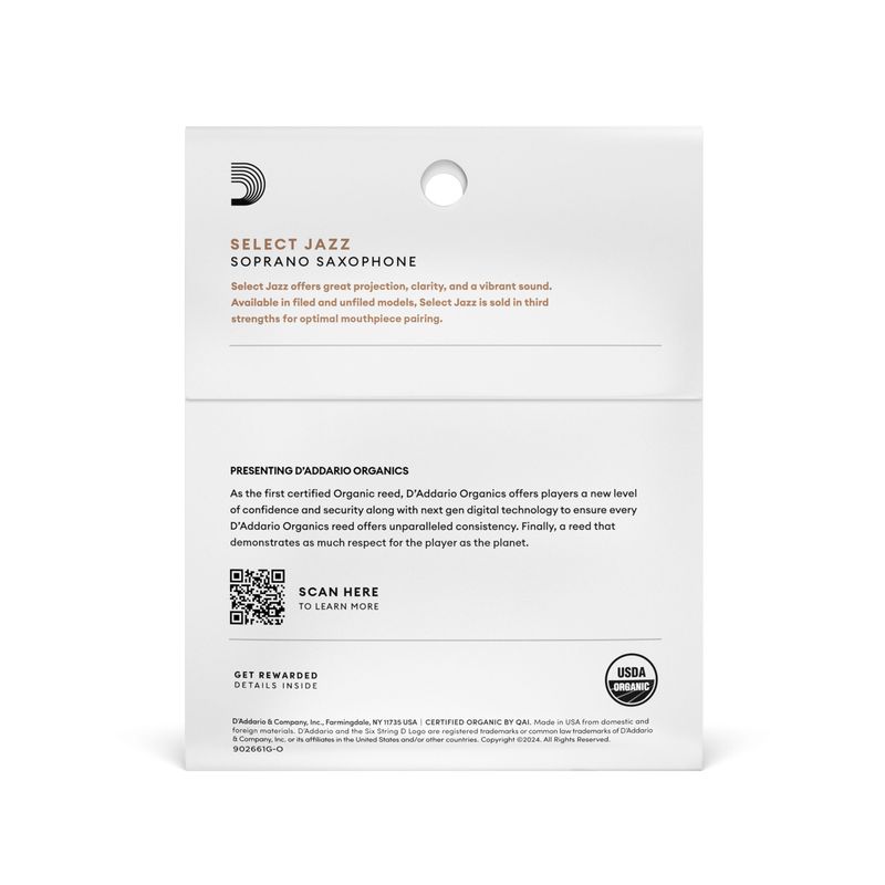 D'Addario ORRS03SSX2S Org Select Jazz Un-Filed Sopran-sax 3-p. 2S