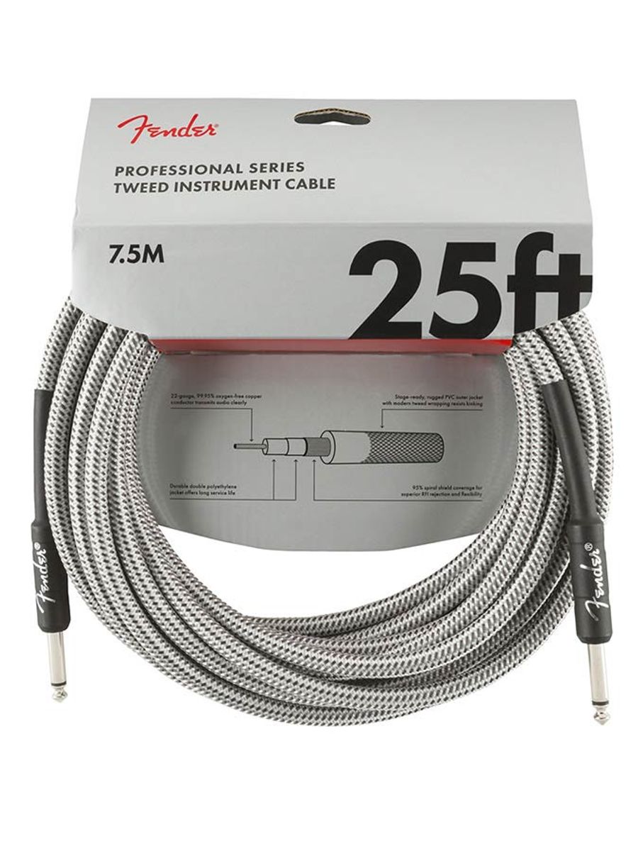 Fender Professional Tweed Inst.cable, 25ft, white tweed