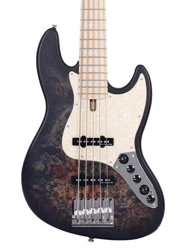 Sire V7 Series Marcus Miller swamp ash reissue 5-string active bass guitar, transparent black satin