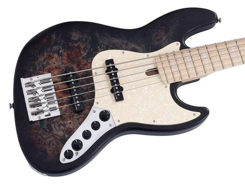 Sire V7 Series Marcus Miller swamp ash reissue 5-string active bass guitar, transparent black satin