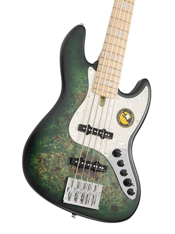 Sire V7 Series Marcus Miller swamp ash reissue 5-string active bass guitar, transparent green satin