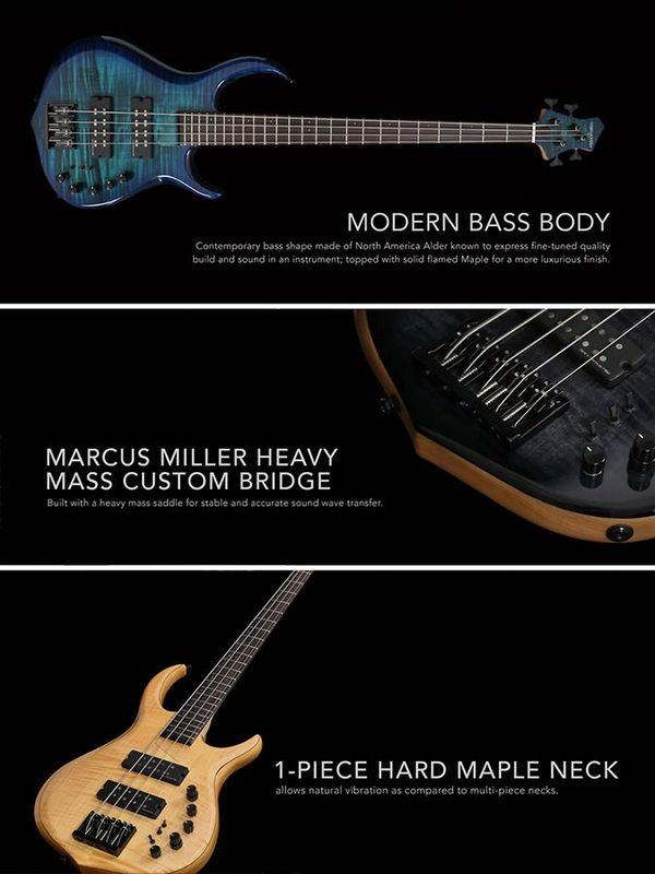 Sire M7 2nd Gen Series Marcus Miller Swamp Ash + Solid Maple 4-string Bass Guitar Transparent Black