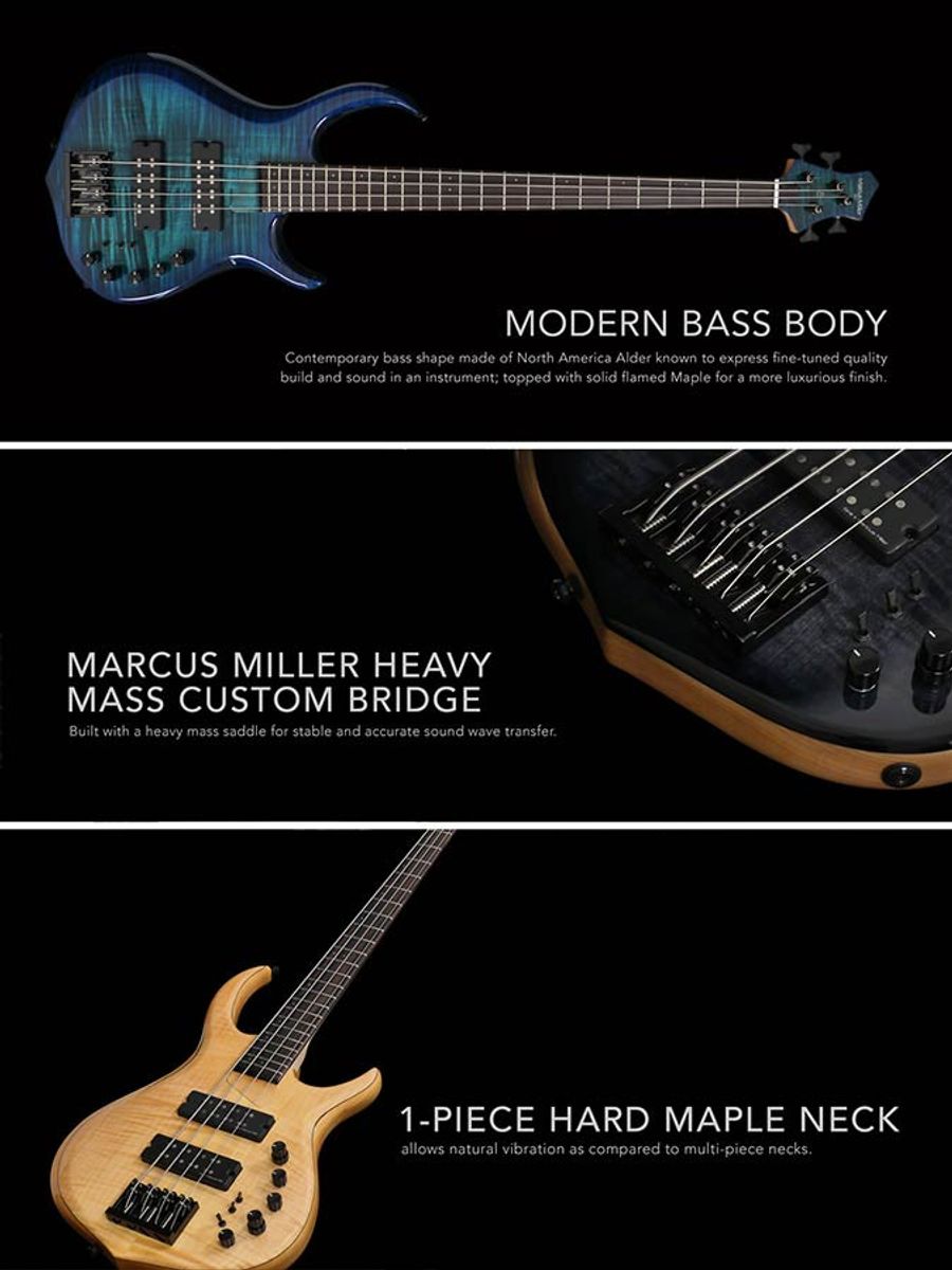Sire M7 2nd Gen Series Marcus Miller Swamp Ash + Solid Maple 4-string Bass Guitar Transparent Black