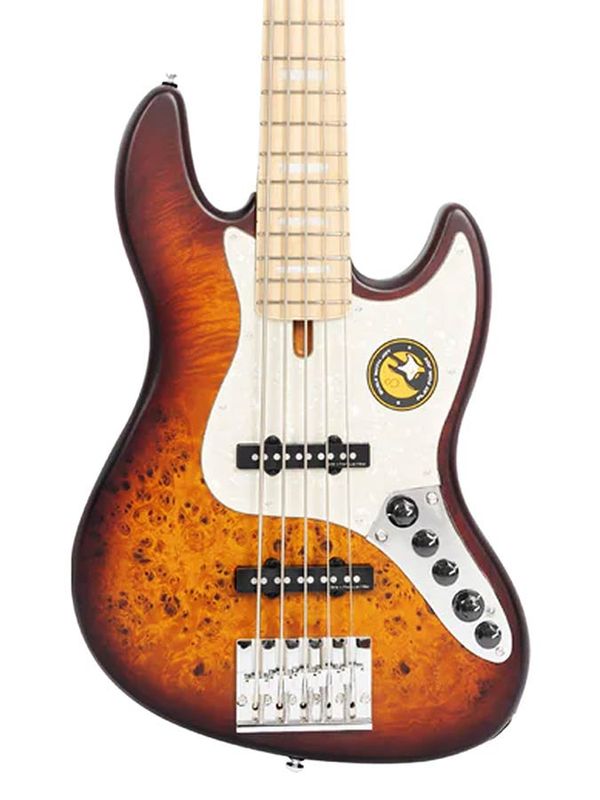 Sire V7 Series Marcus Miller swamp ash reissue 5-string active bass guitar, tobacco sunburst satin