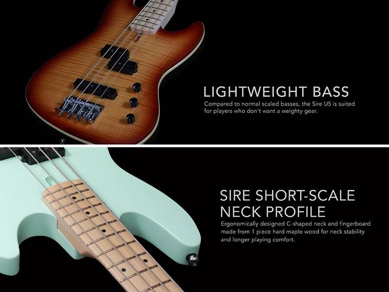 Sire U5 Series Marcus Miller Alder with Flamed Maple Top 4- string Short Scale Bass Guitar Natural