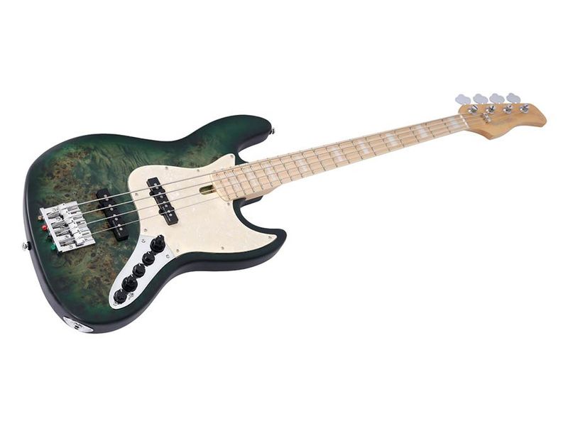 Sire V7 Series Marcus Miller swamp ash reissue 4-string active bass guitar, transparent green satin