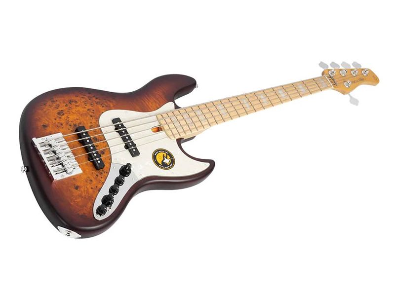 Sire V7 Series Marcus Miller swamp ash reissue 5-string active bass guitar, tobacco sunburst satin