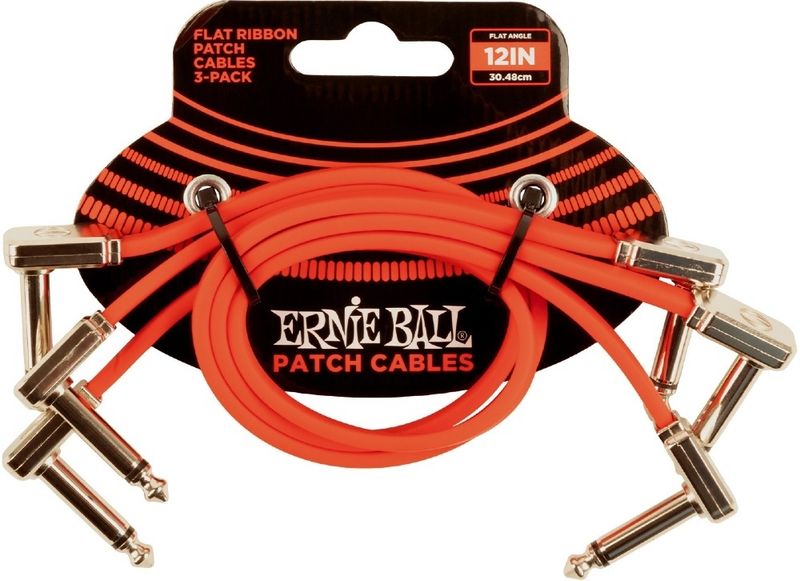 Ernie Ball-6403 Flat Patch Cable 30cm, Red. 3-pack