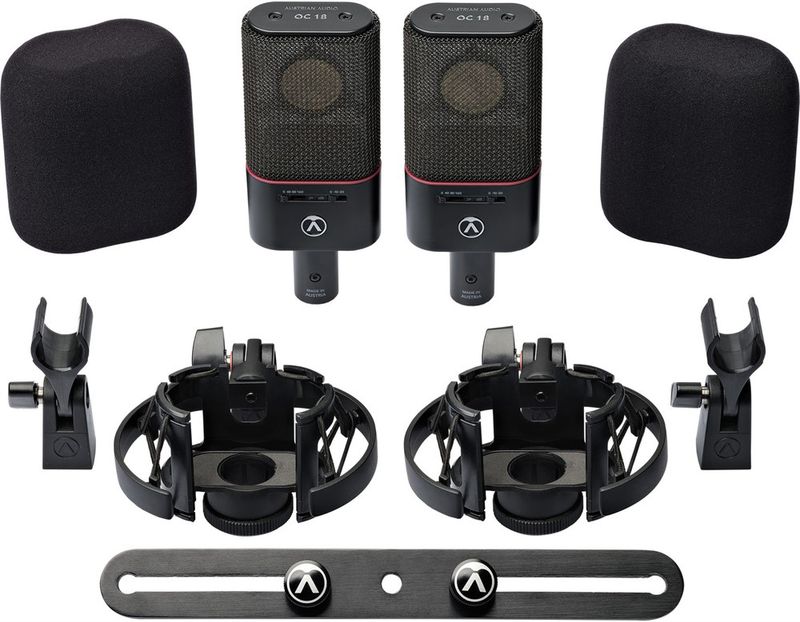 Austrian Audio OC18 Dual Set Plus - 2x Mic, Shock mount, Mini XLR, Mic Clip, Windshield, Stereoskena, Väska