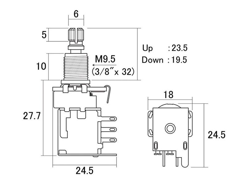 Hosco Japan 250K DPDT Push-Push Audio Taper Potentiometer - 10mm/M9,5 (3/8