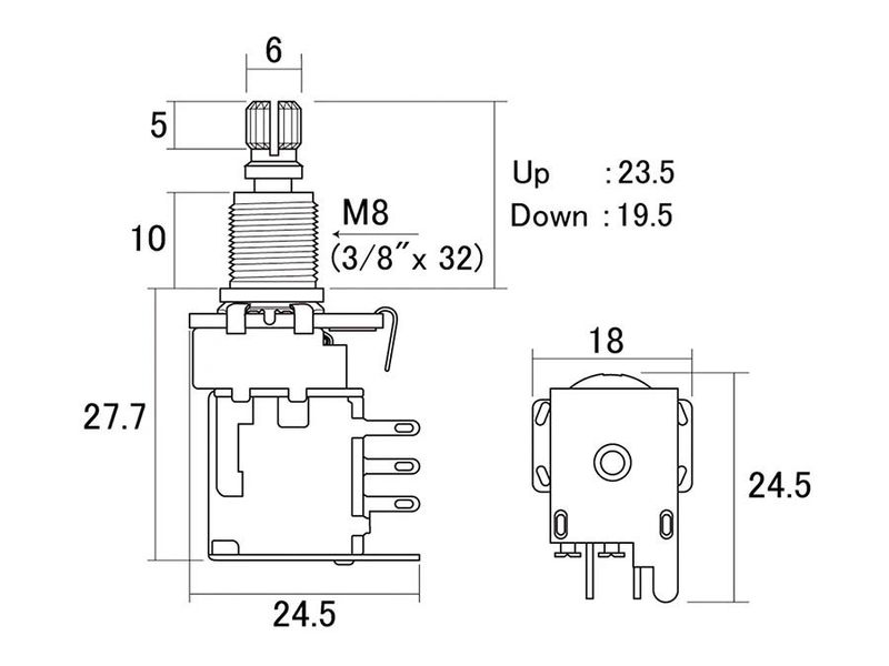 Hosco Japan 500K DPDT Push-Push Linear Taper Potentiometer - 10mm/M9,5 (3/8