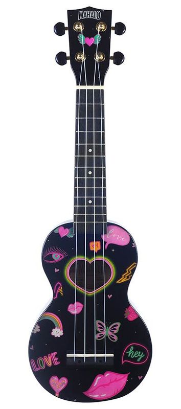 Mahalo Art Series, soprano ukulele HEART, black, with bag