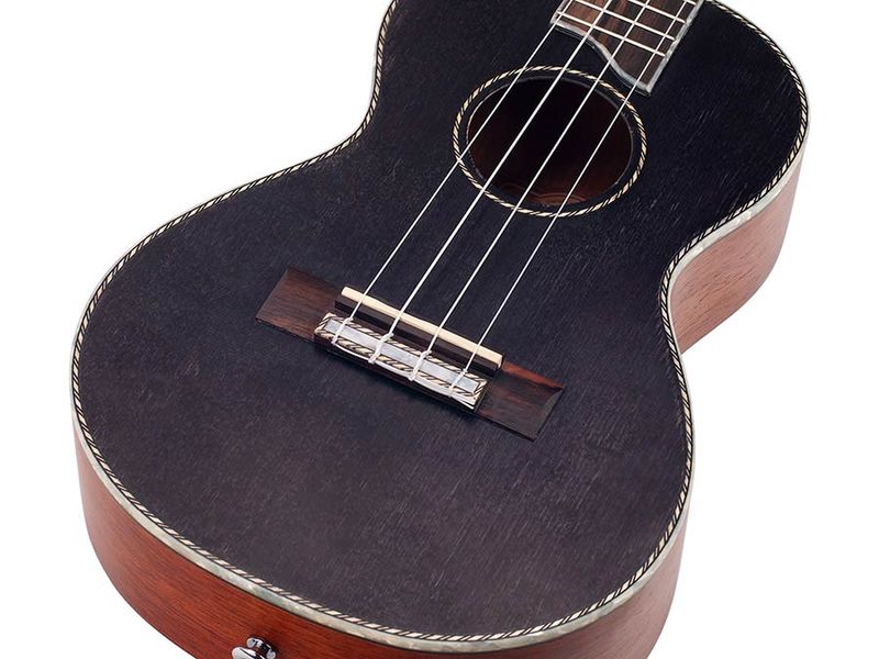 Mahalo Pearl Series, solid top tenor ukulele, with MEQ2 9v preamp, black, with bag