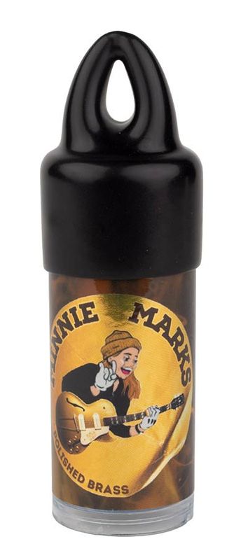 The Rock Slide polished brass Minnie Marks signature slide, hybrid balltip/open end, extra small