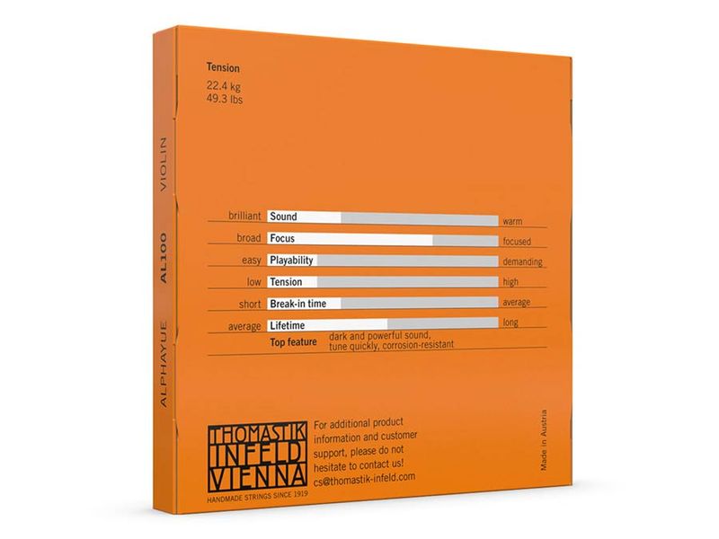 Thomastik THAL-100 Alphayue violin string set 4/4 medium, synthetic core