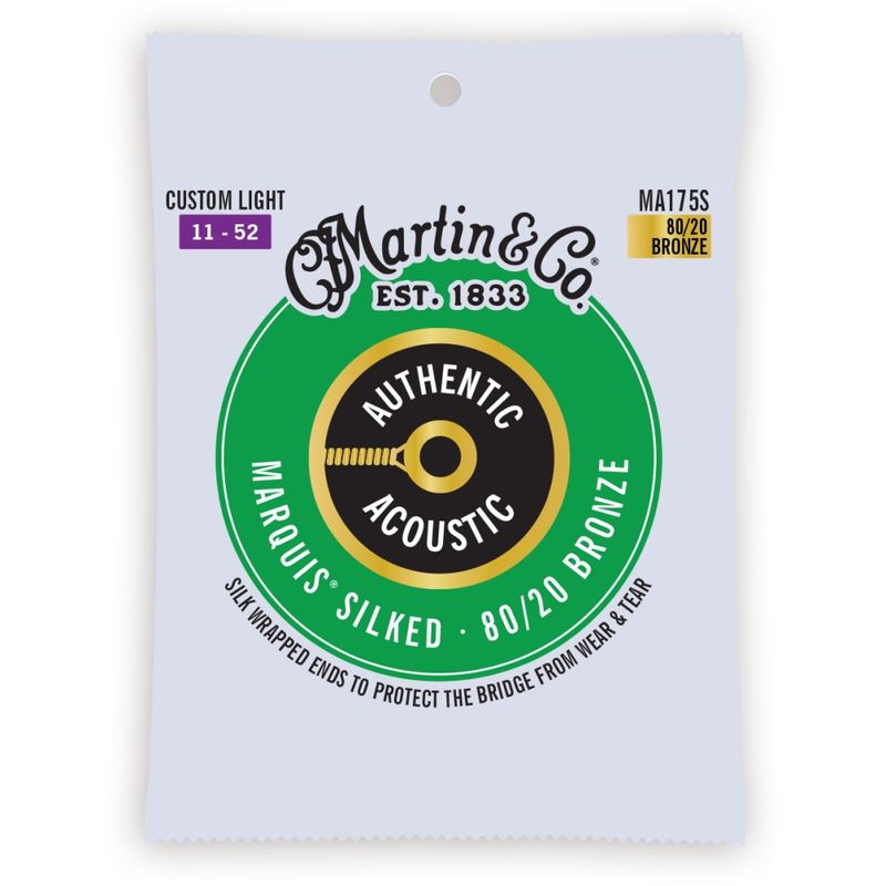 Martin Guitar MA175S Authentic Acoustic Marquis Silked Guitar Strings 80/20 Bronze - Custom Light 011-052