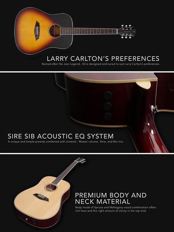 Sire A3DSVS Larry Carlton acoustic dreadnought guitar with SIB electronics