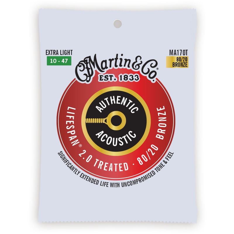 Martin Guitar MA170T Authentic Acoustic Lifespan 2.0 Guitar Strings 80/20 Bronze - Extra Light 010-047