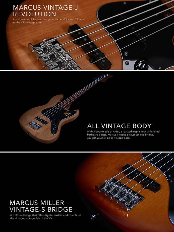Sire V5 A5L/VWH Marcus Miller lefty alder 5-string passive bass guitar vintage white