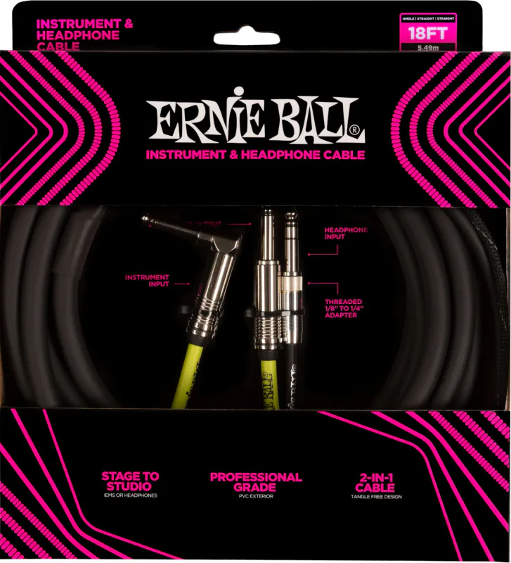 Ernie Ball 6411 Instrument/Headphone Cable 5,4M.  Black